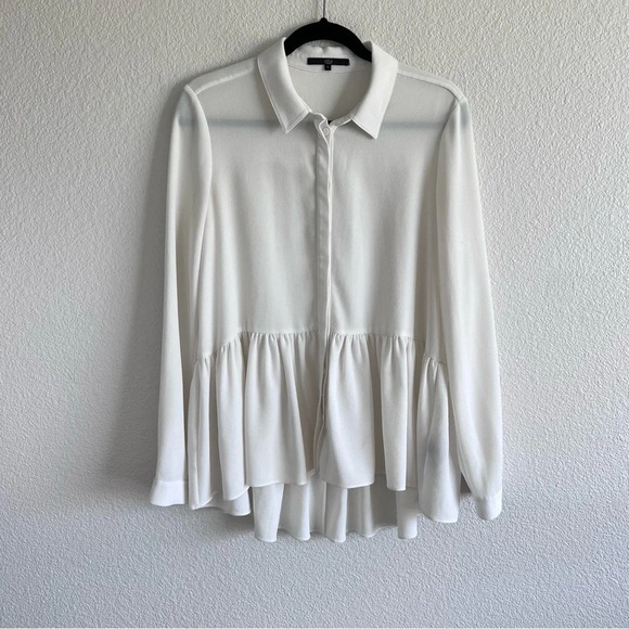 Tibi Savanna Crepe Long Sleeve Peplum Top - Picture 2 of 14